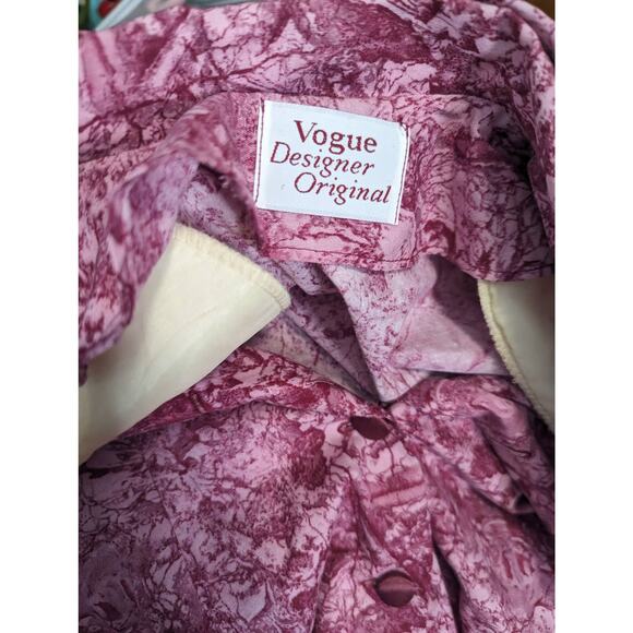 Vintage 80's Vogue Designer Original Midi Dress Pink Button Front Prairie Puff - Picture 4 of 11